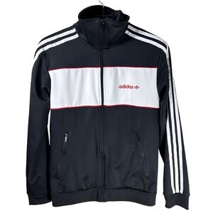 Adidas Originals Mens Track Jacket Black White Red Trefoil Full Zip Small